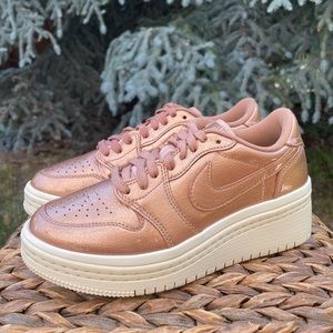 Nike Women's Air Jordan 1 Retro Metallic Pink Rose Gold Low Platform Wedge Sz 6